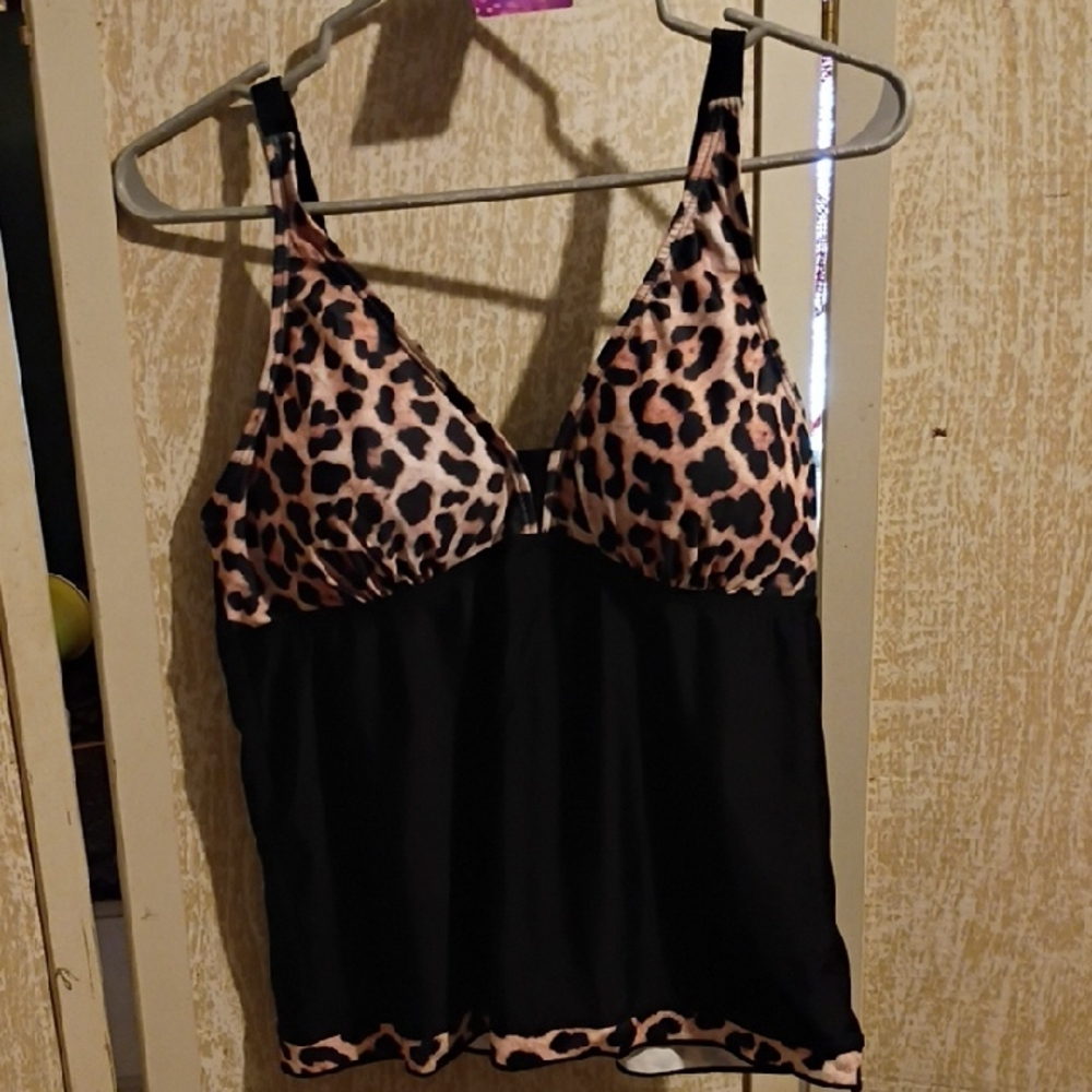 Leopard Print Black Tankini Top - Women Swim Bikini
